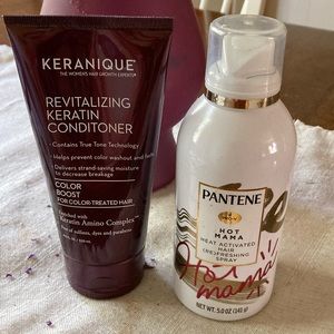 Keranique Revitalizing conditioner & Pantene Hot Mama heat activated spray